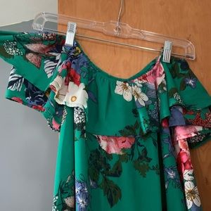 Green floral off-the-shoulder top
